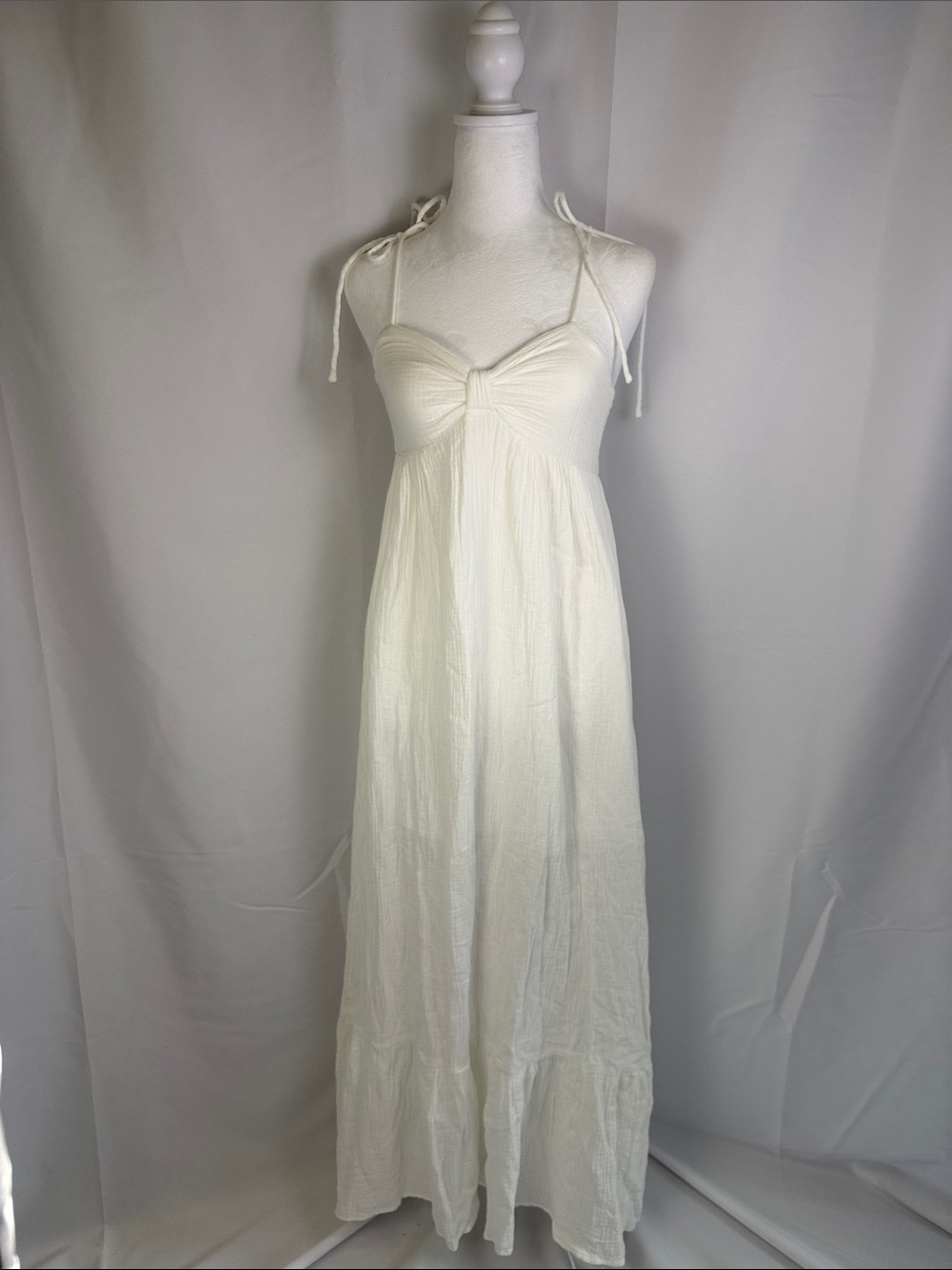 White Tie-Shoulder Maxi Dress — Flowy Summer Style